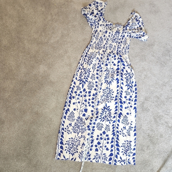 Milkmaid Coquette Girl Puff Sleeve Print Midi Maxi Dress Smockey Stretchy Size M - Picture 10 of 13